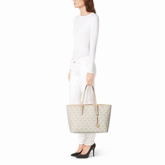 **SOLD** Michael Kors Vanilla Monogram Jet Set Travel Tote - Picture 13 of 14